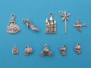 The Cinderella Charm Collection - 10 antique silver tone charms