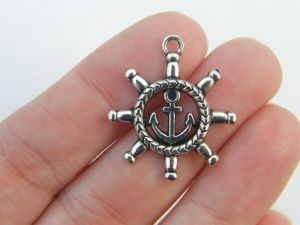 6 Helm and Anchor Pendants antique silver tone FF625