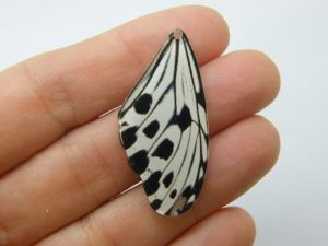 4 Butterfly insect wing charms white black acrylic A784