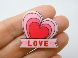 4 Love hearts pendants pink red black acrylic H188