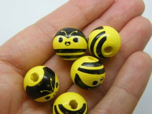 8 Bee  beads  yellow black  wood A910