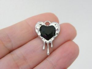 2 Dripping melting heart pendants silver black heart centre H124