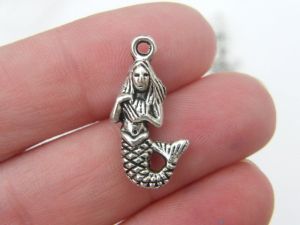 6 Mermaid charms antique silver tone FF656