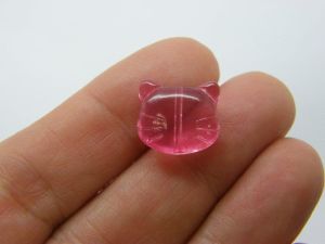 10 Cat face bead pink glass A567