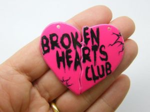2 Broken hearts club pendants pink black acrylic H11