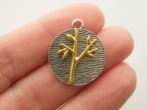 4 Tree charms silver and gold tone T34