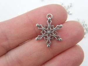 BULK 50 Snowflake charms antique silver tone SF16