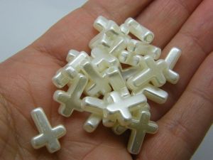 50 Cross beads  pearl acrylic C85  - SALE 50% OFF