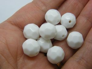 50 White faceted round beads 12mm  acrylic BB732