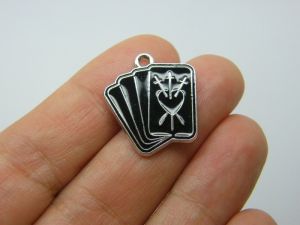 4 Tarot cards charms silver and black tone HC989