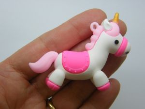 4 Unicorn pendants pink white PVC plastic A 02A