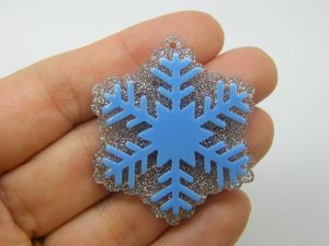 4 Multi layer snowflake pendants blue clear silver glitter acrylic SF28