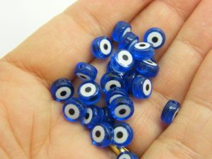 100 Evil eye 7 x 4mm beads dark blue resin AB150