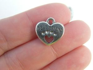 6 Heart paw best friend charms antique silver tone A469