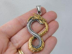 1 Dragon pendant gold silver tone stainless steel A637