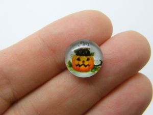 20 Halloween cat pumpkin glass cabochon seal dome 12mm HC674