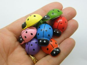 30 Huge wooden ladybugs 24 x 17mm random mixed glue dots A6