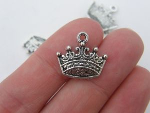 10 Crown charms antique silver tone CA11