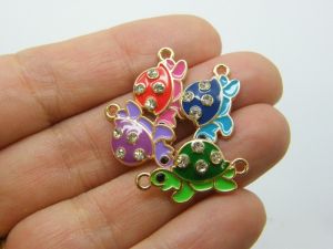 4 Turtle tortoise connector charms rhinestone gold and random mixed tone FF70