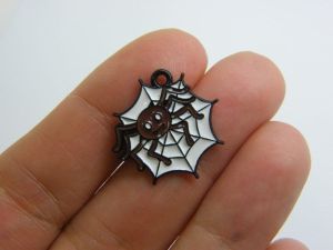 8 Spider on a spiderweb  Halloween charms black white brown tone HC319