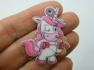 2 Unicorn charms pink white acrylic A1274
