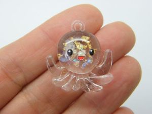 4 Octopus pendants charms clear resin FF174