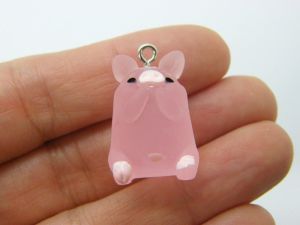 4 Pig sitting down charms pink resin A614
