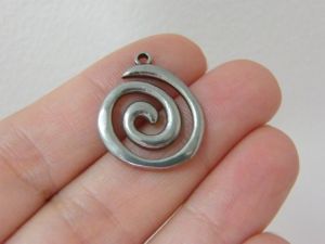 2 Spiral vortex charms silver stainless steel M196