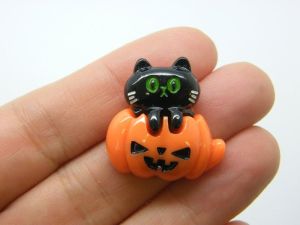 8 Cat pumpkin embellishment cabochons black orange resin HC1172