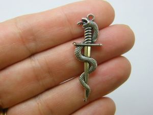 4 Sword snake pendants antique silver tone SW66