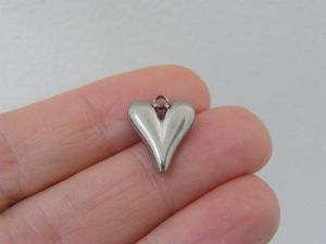 2 Heart charms silver tone stainless steel H107