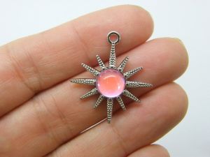 4 Sun pink AB cabochon pendants silver tone S254
