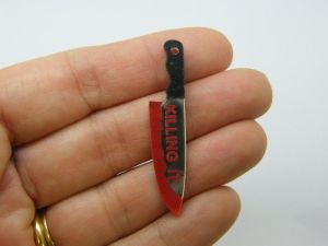 2 Bloody cooking knife killing it charms red black silver acrylic HC1226