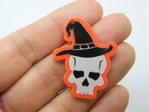 4 Skull Halloween pendants orange black acrylic HC1214