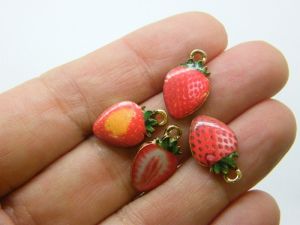 4 Strawberry charms gold and random mixed tone FD380