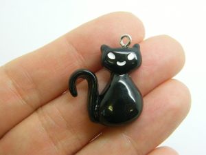4 Cat pendants charms black resin A974