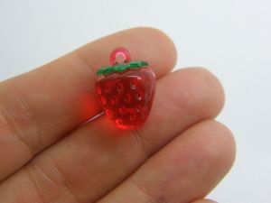 8 Strawberry charms green red acrylic FD260