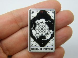 2 Wheel of fortune cat tarot card Halloween pendant black white acrylic HC1183