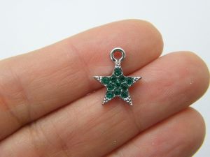 4 Star green rhinestone charms silver tone S145