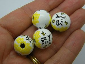 8 Sweet as can bee beads  yellow black white wood A120