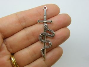 4 Sword snake pendants antique silver tone SW62