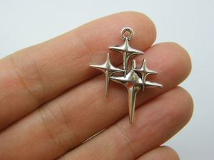 6 Star charms antique silver tone S231