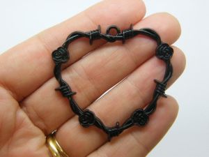 2 Heart roses wire pendants black tone H169