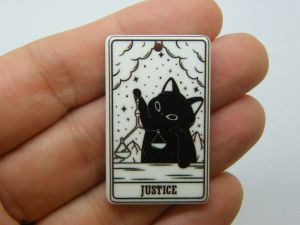2  Justice cat tarot card Halloween pendant black white acrylic HC1240