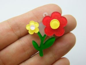 4 Flowers pendants red yellow green  acrylic F19
