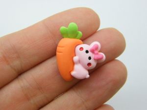 8 Rabbit carrot cabochons pink oragne green resin A949