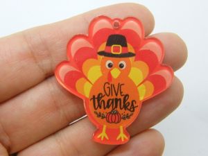 4 Turkey Give Thanks pendants orange yellow black resin B229