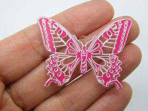 4 Butterfly pendants clear pink acrylic A449