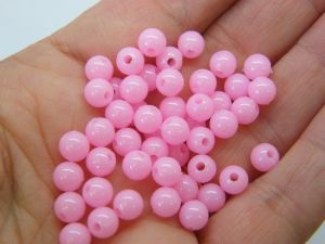 120 Pink round 6mm beads acrylic AB440- SALE 50% OFF