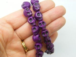 32 Skull beads purple 12 x 10mm synthetic turquoise SK25